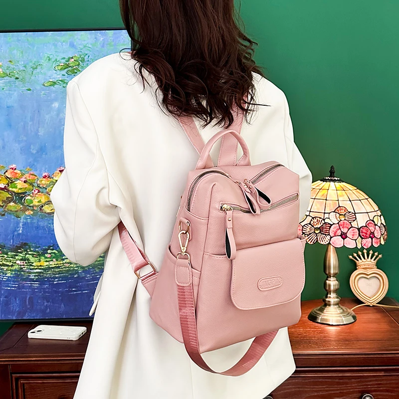 Fashion Backpack Women Shoulder Bag Soft Leather Daypack Female Large Travel Bag Ladies Bagpack Big School Backpack for Girls