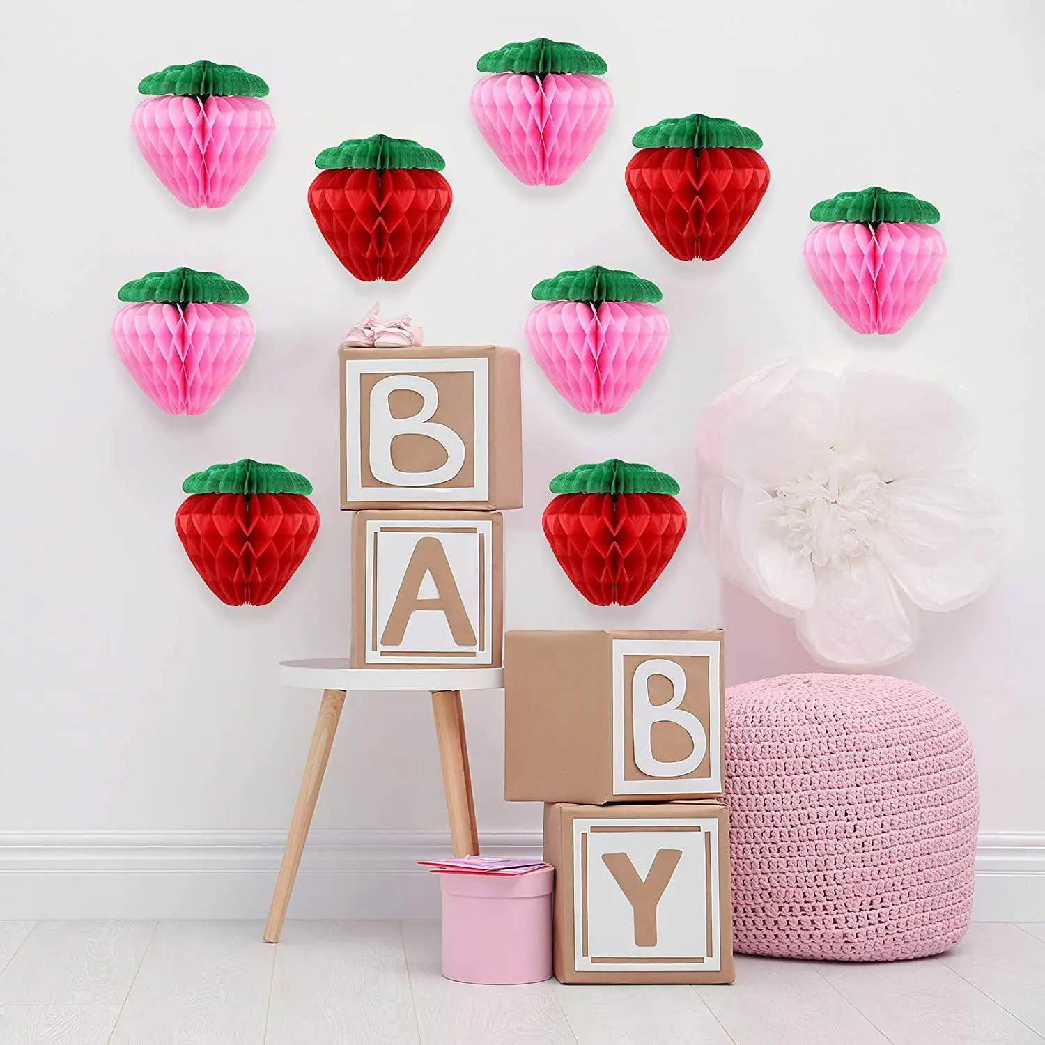 

Pink Red Sweet Strawberry Honeycomb Ball Happy Summer Fruit Birthday Party Decors One Year Old Baby Shower Wedding Party Favors