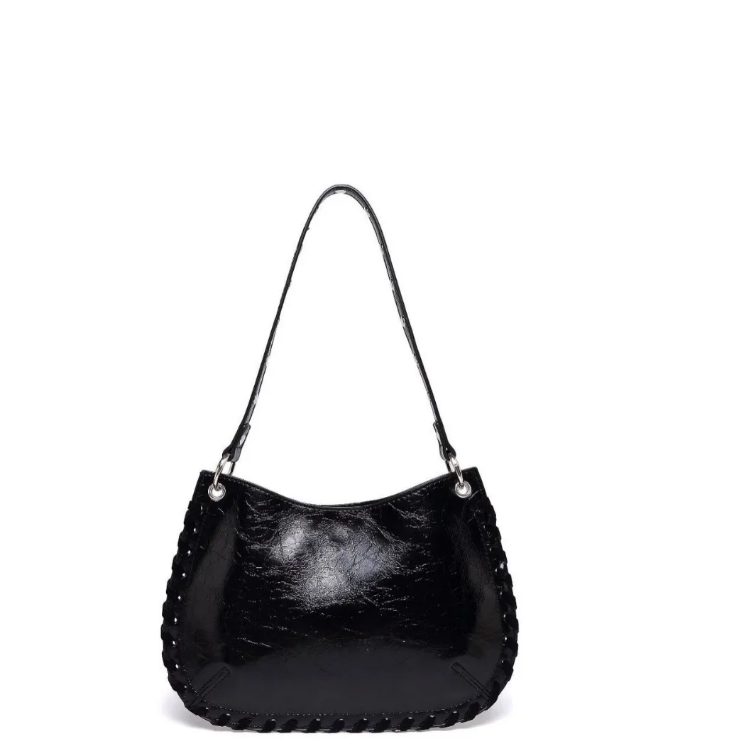 Vintage Soft Leather Rivet Design Women Shoulder Bags 2025 Spring Trend Solid Color Tote Bag All Match Female Handbags