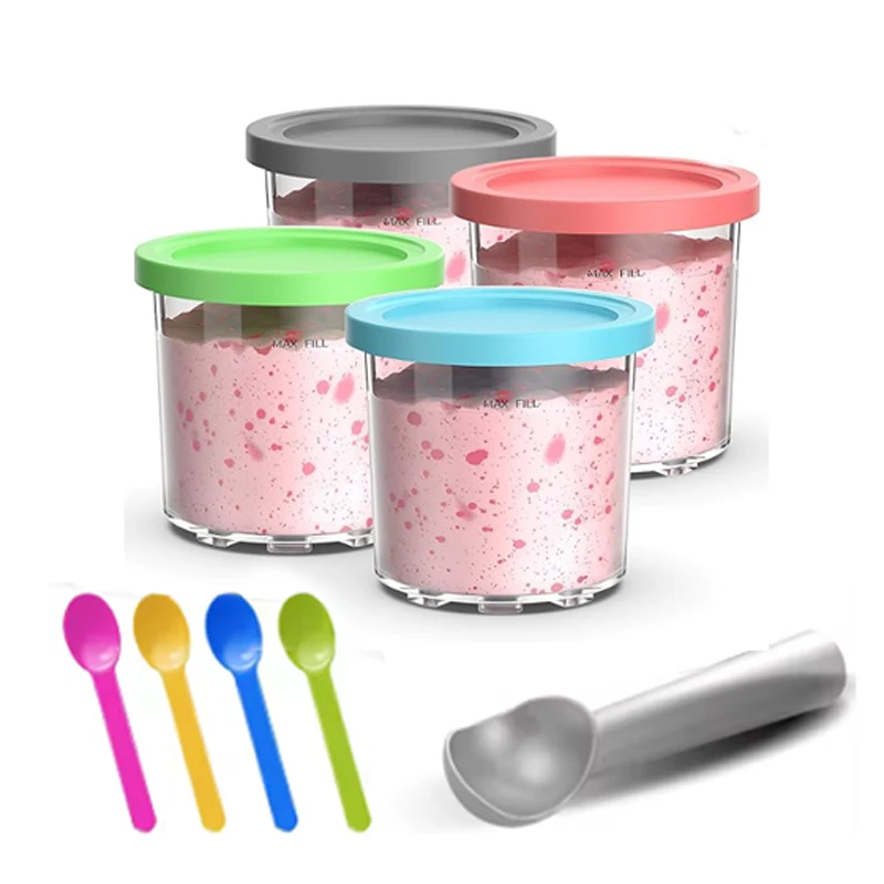 4 חבילות מיכלים להחלפה עבור נינג'ה, פינטים קרמיים ומכסיים בנפח 16 אונקיות תואמים לסדרת נינג'ה NC299AMZ NC300 גלידה מפוארת