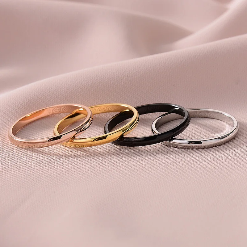 Wedding Rings Wedding Rings for Women Titanium Steel Black Gold-color Korean Kid Jewelry Men Simple Fashion Classic Tail Single Ring Gift 2mm