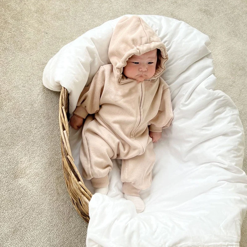 Organic Cotton Baby Romper Hooded Infant Autumn Spring Long Sleeve Jumpsuit Zipper Outwear Toddler Boys Girls baby rompers baby jumpsuit cotton jumpsuit baby clothing cotton onesies