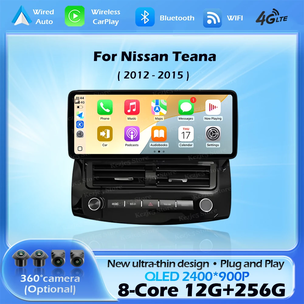 Radio Multimedia Inalámbrica CarPlay para Auto con Android 16 para Nissan Teana 2012-2015, Navegación GPS, 4G WIFI, QLED de 12.3 Pulgadas 1