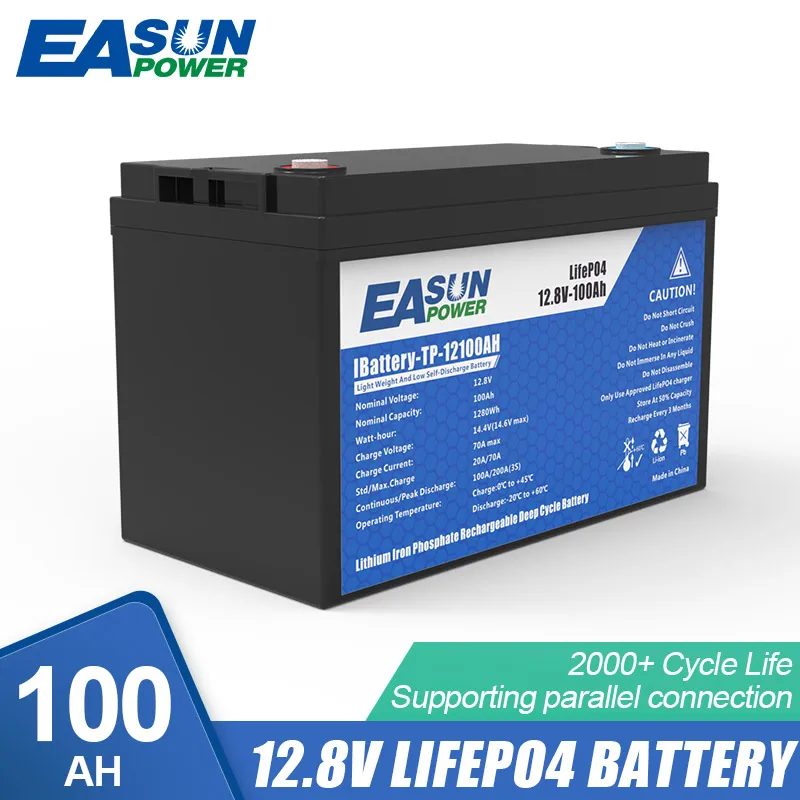

Источник питания Easun 12V 200AH LiFePO4 аккумуляторная батарея 100Ah литиевая солнечная батарея Grand A Cells Встроенная BMS 6000 + цикл для RV лодки без НАЛОГА