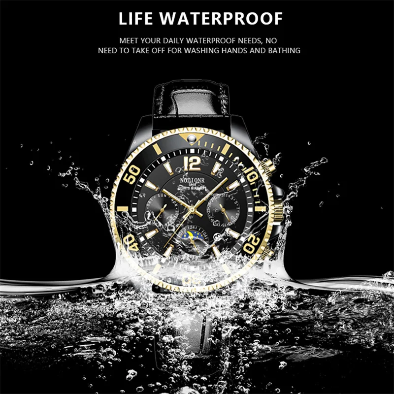 NOTIONR Luxury Men's Fashion Gold Watches for Men Sports  Leather Quartz Watch Man Business Casual Luminous Clock reloj hombre