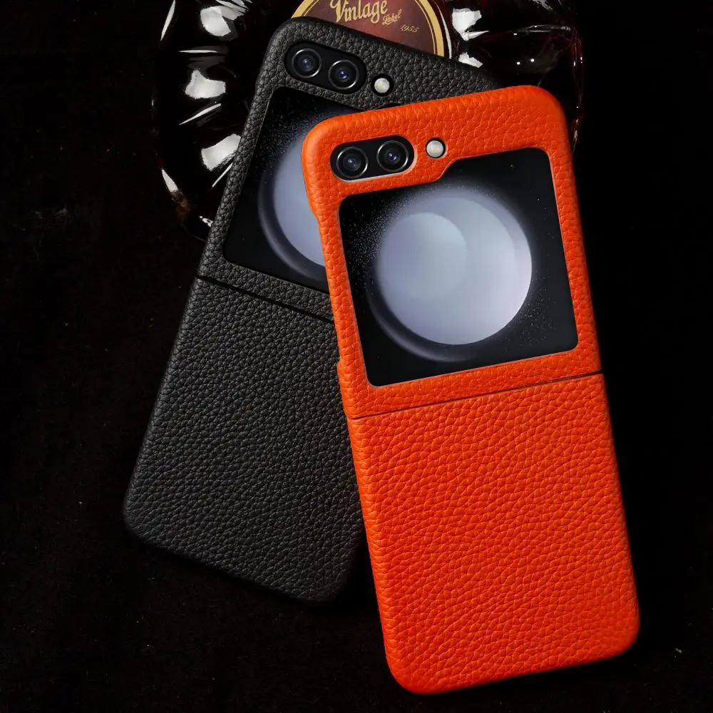 Enhanced Product Title: Luxurious Litchi Pattern Genuine Leather Flip Case
