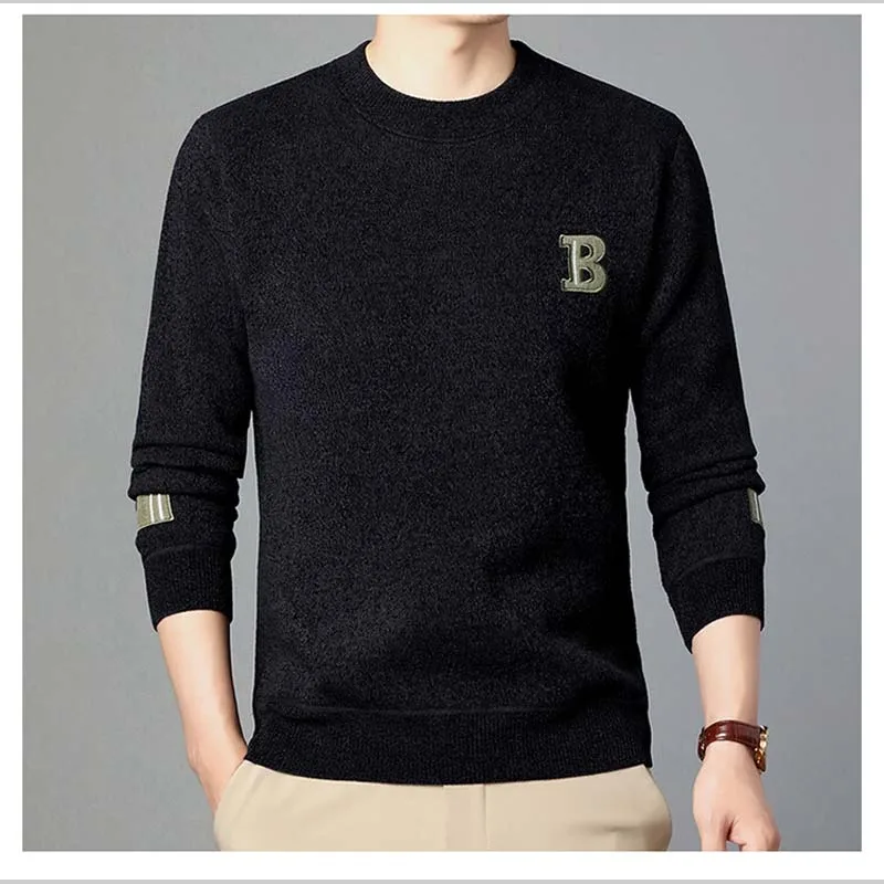 Luxury Spring and Autumn High-quality Warm Men's Casual Round Neck Pullover Sweater Embroidered Design Long-sleeved Top M-4XL