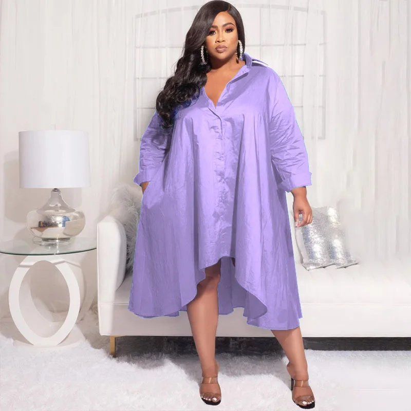 Plus Size Women Curvy Cloth Solid Wide Club Blouse Dress Lady Casual V Neck Luxury Robe 2023 Summer Trendy Loose Party Dress