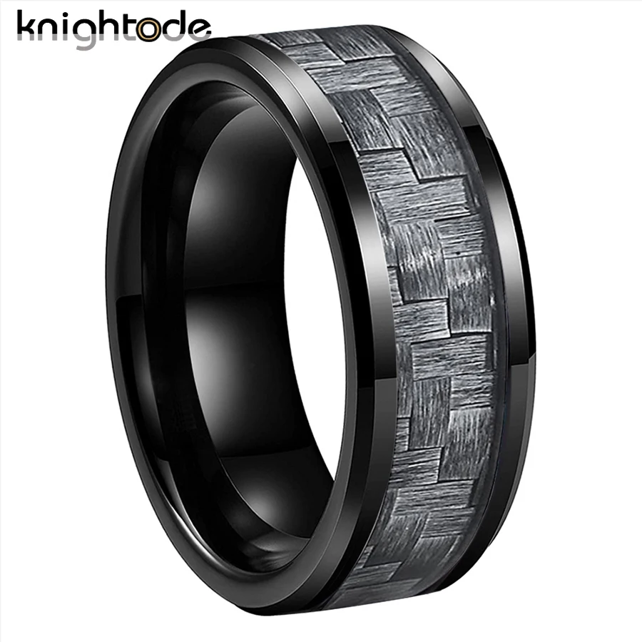 8mm Black Real Tungsten Steel Ring Carbon Fiber Inlay For Men Women Wedding Band Fashion Jewelry Beveled Polished Comfort Fit 5pcs electric tungsten steel woodworking rotating rasp alloy grinding head for polished chamfered reaming