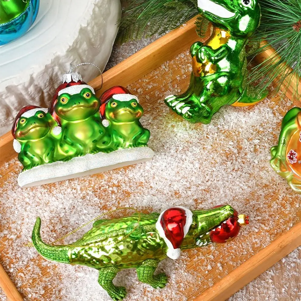 Glass Painted Christmas Decorations Frog Crocodile Dinosaur Shape Green Christmas Ornaments Christmas Tree Pendant