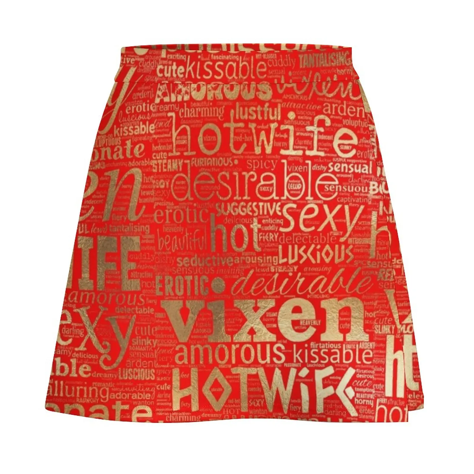 Hotwife Vixen in Gold on Red Mini Skirt novelty in clothes skirt women