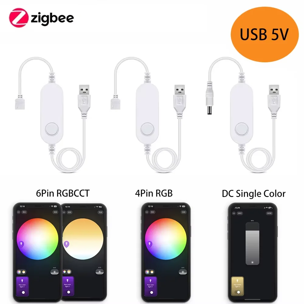 5V USB Zigbee 3.0 Led Strip Light Controller RGB RGBCCT LED Light Strip Dimmer Smart APP Voice Remote for MQTT Smartthings Alexa