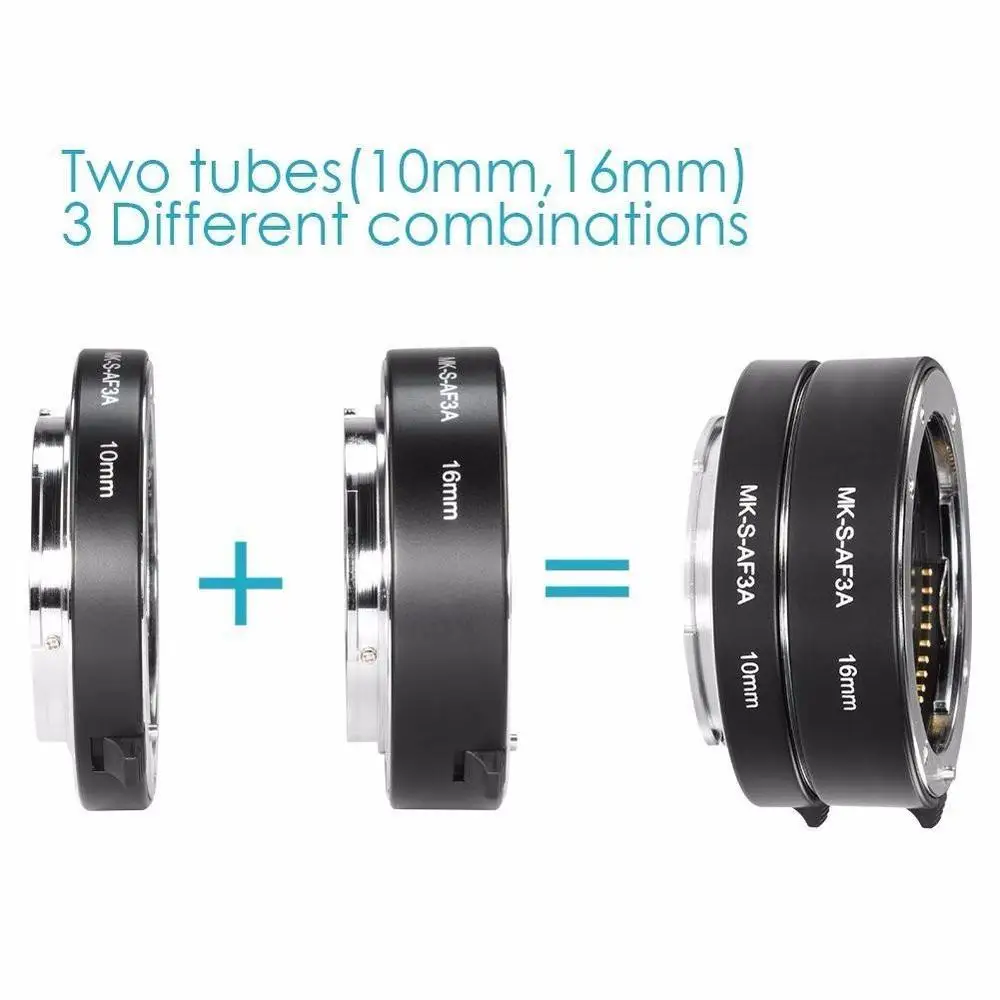 Meike MK-S-AF3A Metal Auto Focus Macro Extension Tube 10mm 16mm for Mirrorless