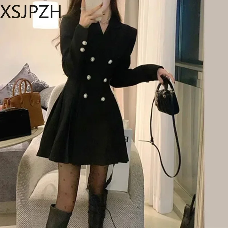 

Korean Loose Solid Color Sweet Dress Woman Fashion Casual Ladies Dresses French Black Street Chic Dress Female 2023 Autumn New