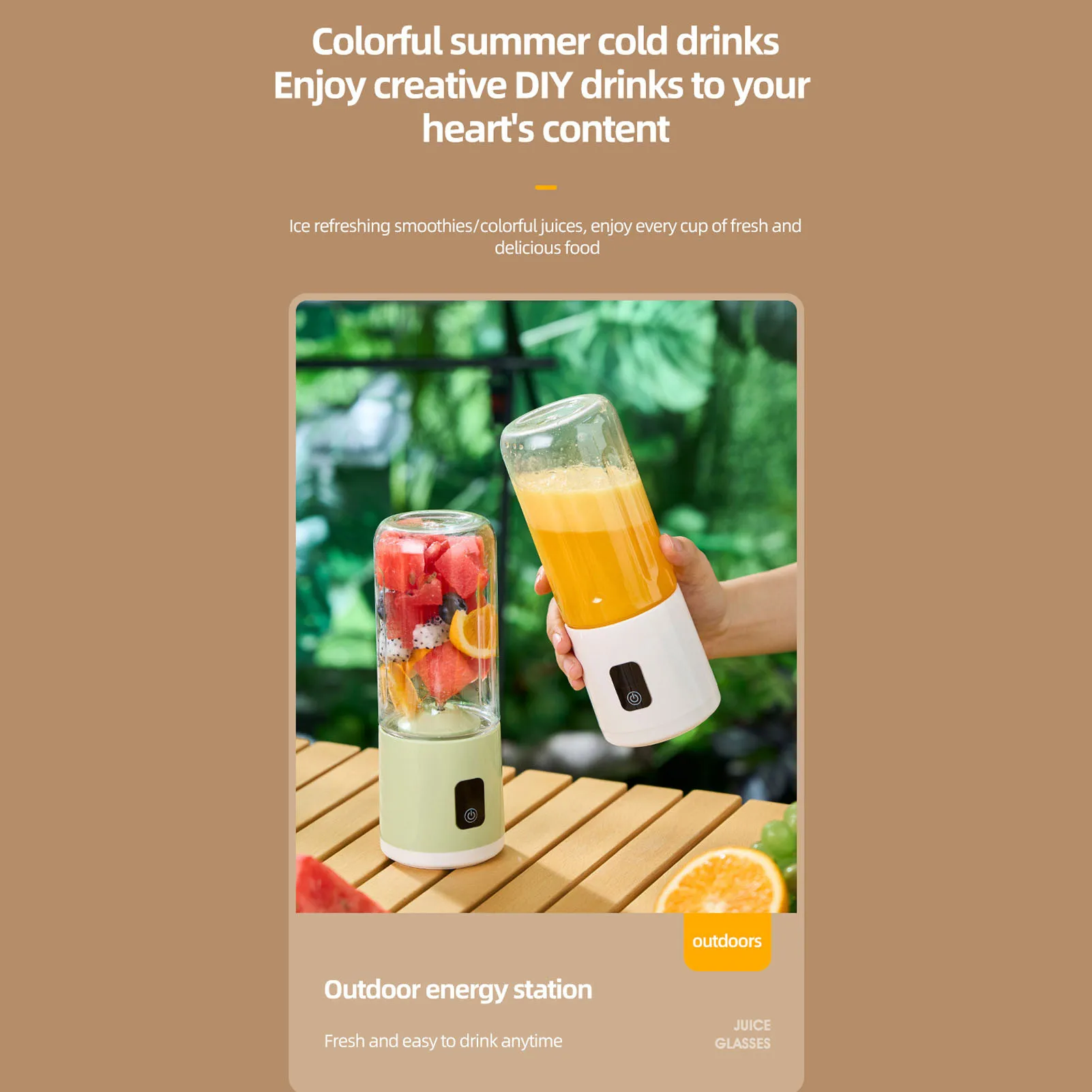 Portable Blender Cup Rechargeable Electric USB Juicer Blender 500ml Large Capacity with 1500mAh Battery for Fruit Smoothies