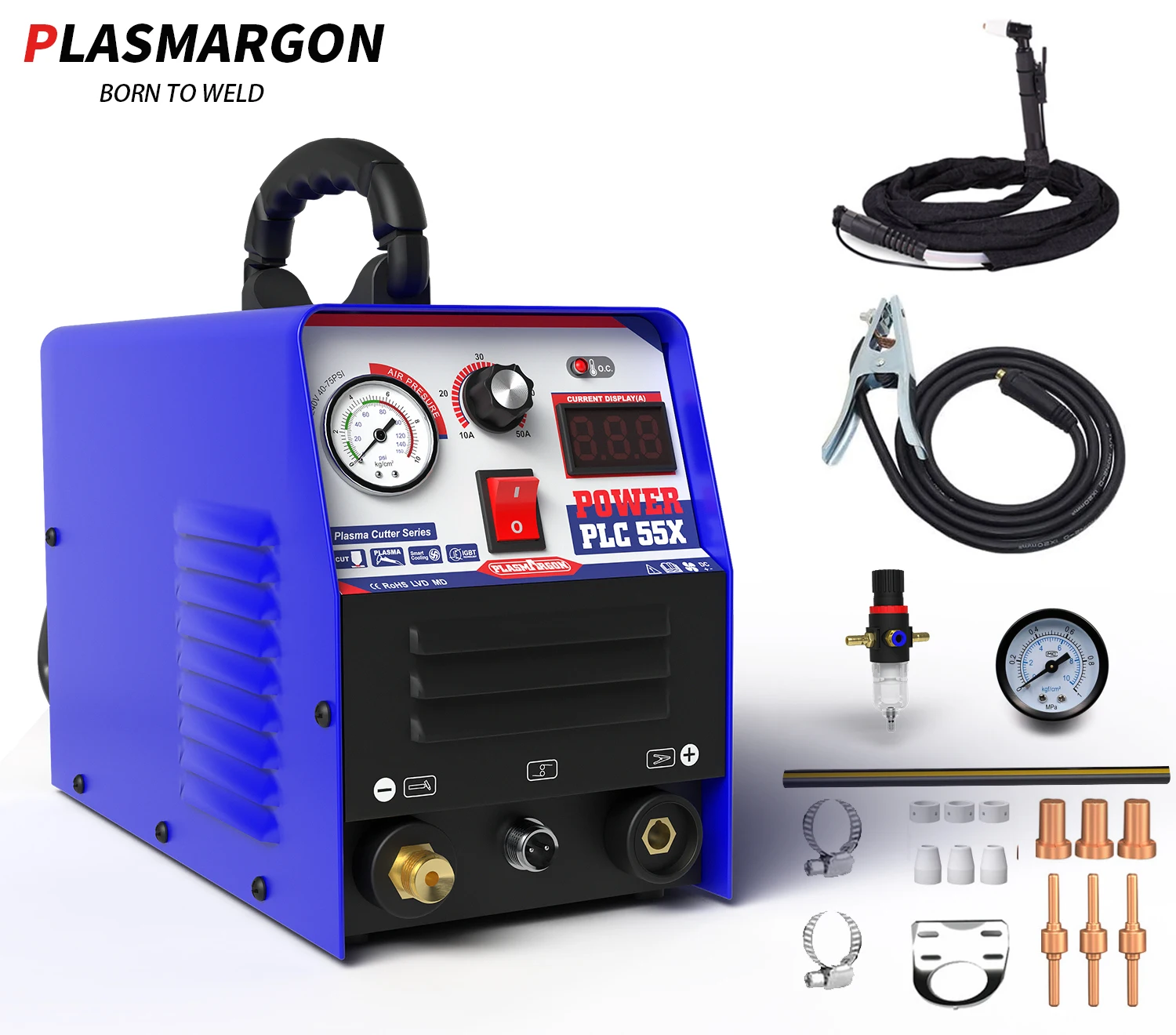 Plasmargon DC inverter, HF plasma cutter CUT55X, IGBT Digital Control Anti-fall cutting machine on metal(55A, 110V-220V,13MM)