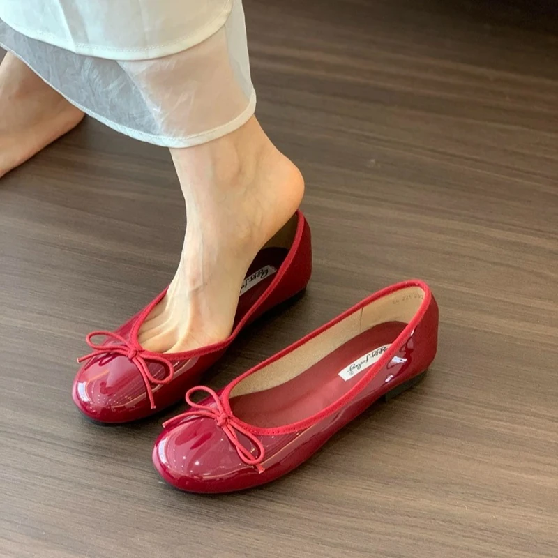 أحذية نسائية مسطحة بفيونكة عصرية للربيع والخريف طر...