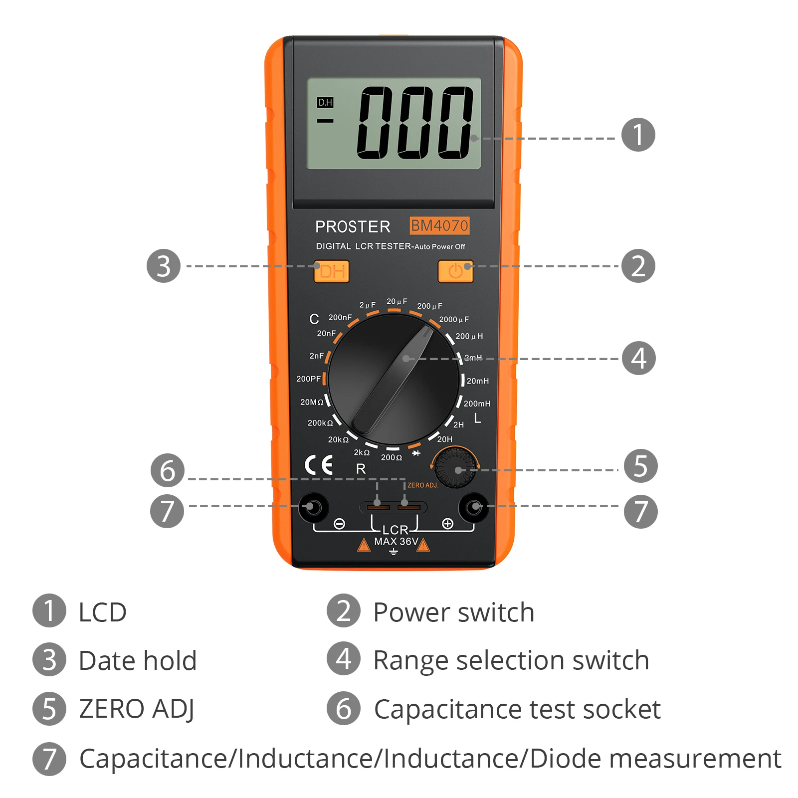 Digital Multimeter Proster LCR Meter Tester Tool Kit for Inductance Capacitance Resistance LCD Display BM4070