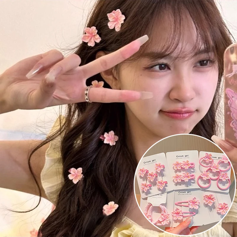 Children's Headdress Cherry Blossom Hair Clips Pink Sakura BB Side Clip High Elasticity Hair Rope Hair Accessories Headdress_voghion.com