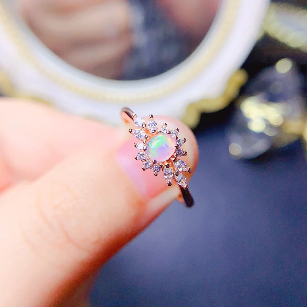 

Sterling Silver 925 Ladies White All Natural Fire opal Color Good Ring Engagement Gift Free Shipping Support Detection