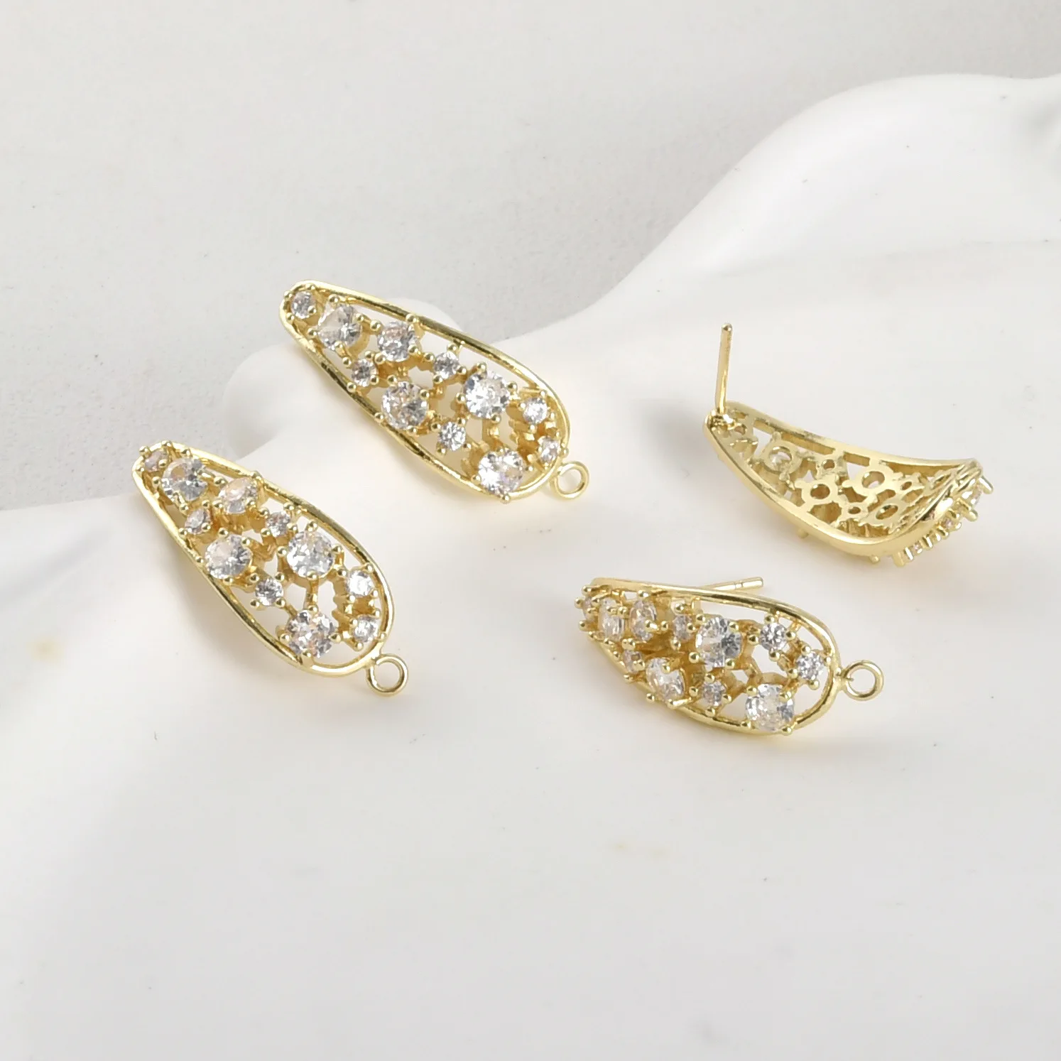14k 리얼 골드 색상 유지 지르콘 곡선 표면 속이 빈 긴 물방울 모양 드롭 귀걸이 DIY 귀걸이 액세서리