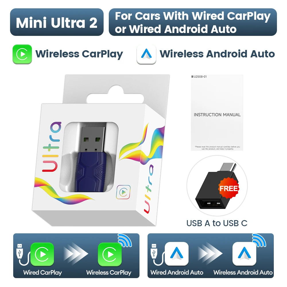 محول لاسلكي صغير Ultra CarlinKit 5.0 لـ CarPlay ال...