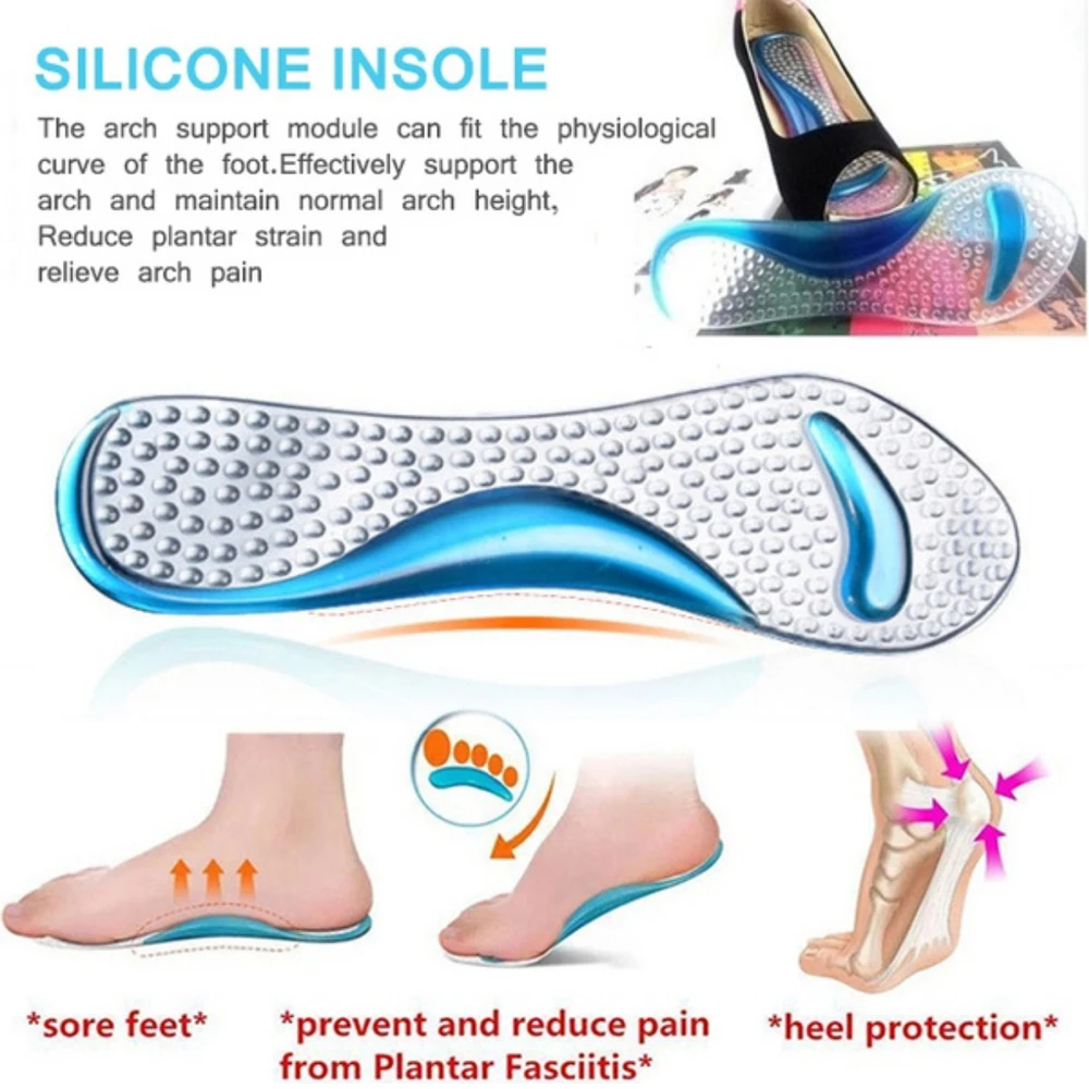 Solette In Silicone Per Scarpe Da Donna Piedi Piatti Supporto Per Arco Plantare Solette In Gel Ortopedico Per Inserti Per Tacchi Alti Cuscinetti Per Scarpe Per Massaggio Ai Piedi - Foto 5