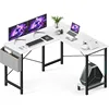 L Shaped Computer Desk - Gaming Corner 50 Inch PC White Writing Study Student Table with Wooden Desktop CPU Stand Side Bag 1