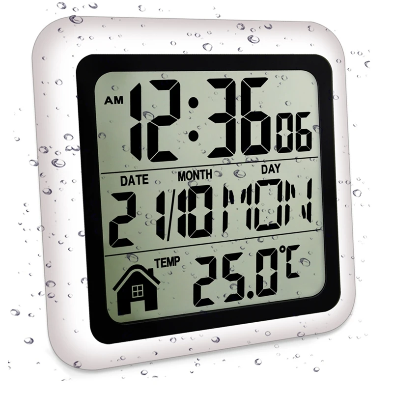 Wall Clock Digital Wall Clock Large Waterproof Bathroom Wall Clock For Bath Countertop Moisture Proof Temperature Humidity Meter Suction Clock Watch