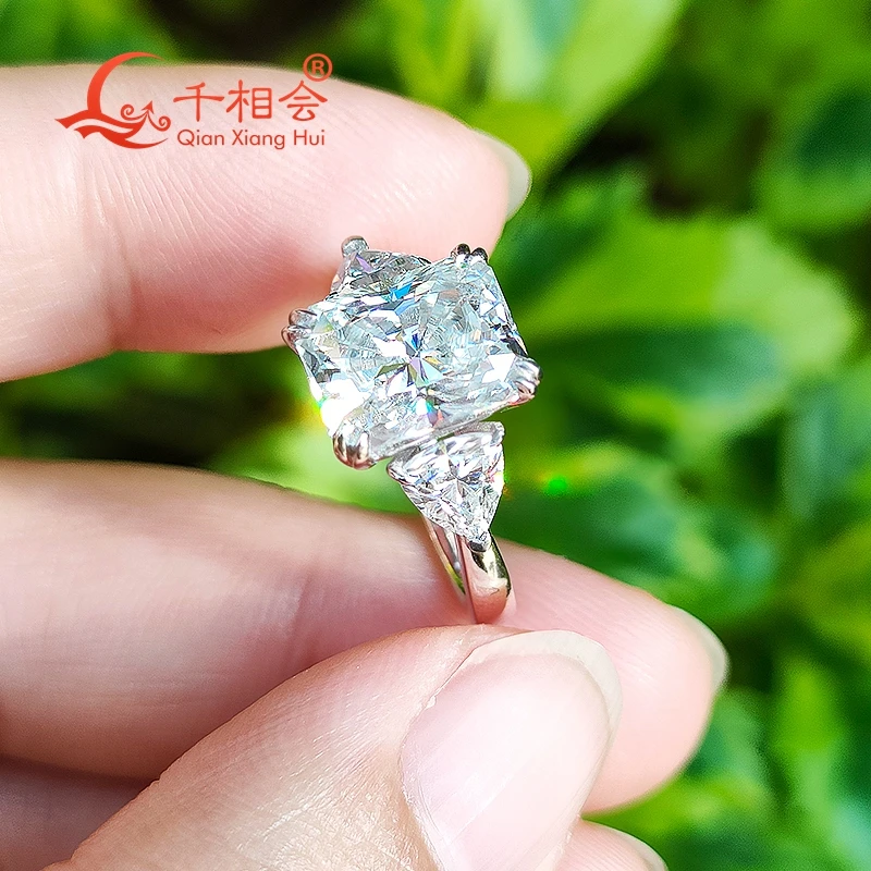 7*9mm radiant cut D vvs white  moissanite s925 with  trillion band Sterling Silver Ring Jewelry Rings Engagement gift