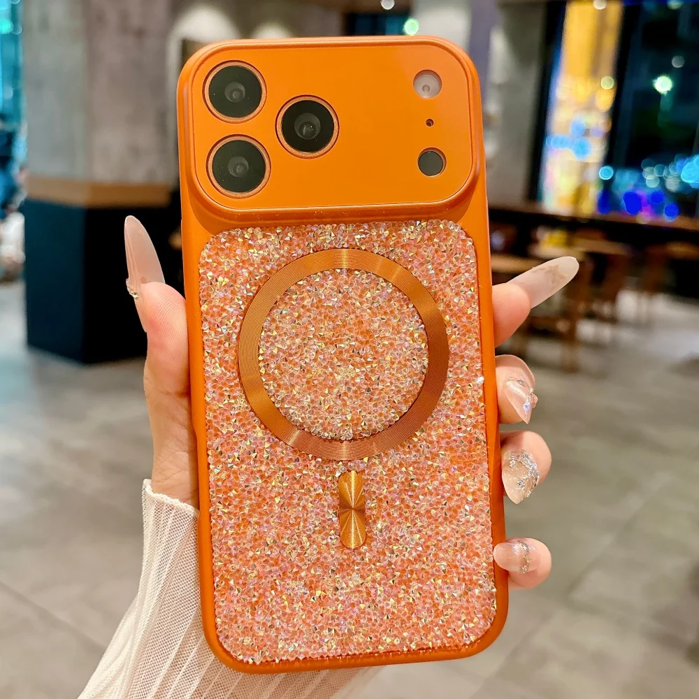 Luxury Sparkle Diamond Rhinestone Magnetic Case with Wireless Charging Bumper Cover