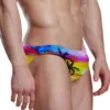 New Men Sexy Summer Swimsuit Briefs Low Waist Bathing Suit Bulge Beach Wear Palm Tree Sunset Print Short Sport Homme Swim Bikini 3
