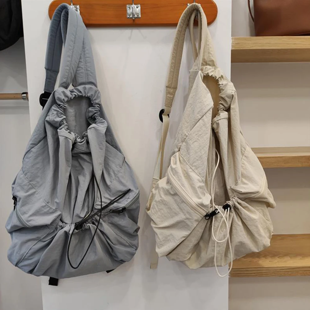 

ISKYBOB Women Casual Ruched Drawstring Backpacks Nylon Fabric Girl Backpack Lightweight Travel Bag Students Female Bag Portable