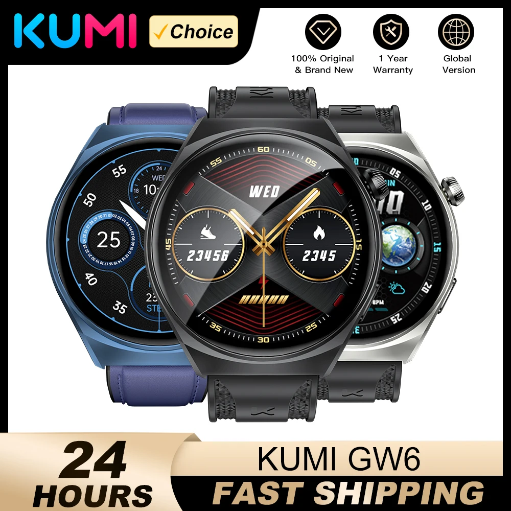 Kumi gw6 1.43 "מסך amoled bluetete שיחה ip68 עמיד למים nfc 100 + קצב לב ספורט לחץ דם חמצן צג שעון חכם image_0