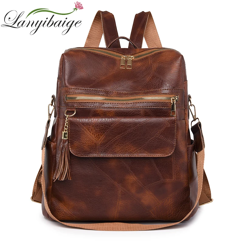 

Fashion Women's Leisure Backpack Fashion Design Texture Hardware With Magnetic Buckle Large-capacity Anti-splash Anti-theft Bag