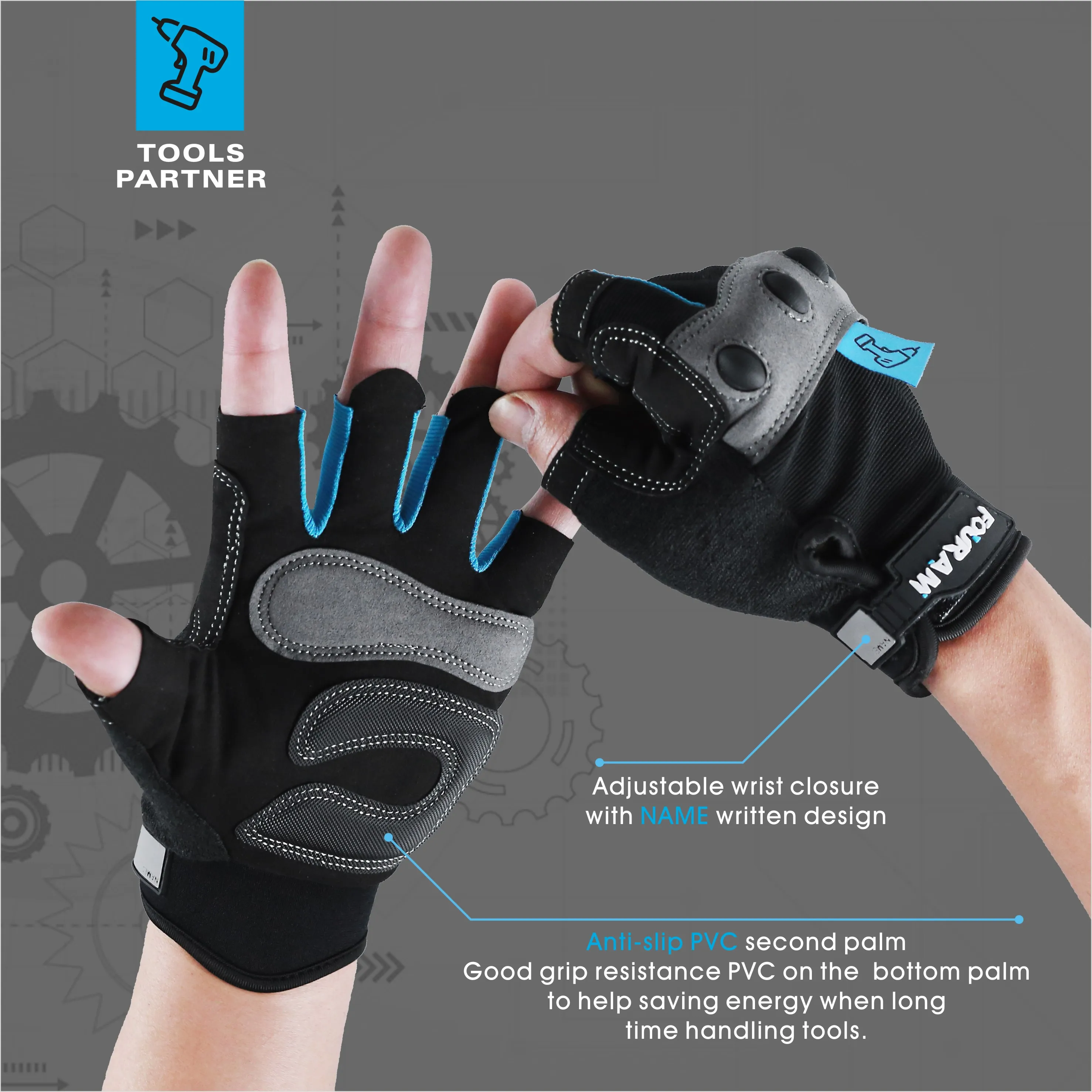 Work gloves Fingerless Mechanic Gloves Shock-Grip Anti-Collision For Men Women work gloves