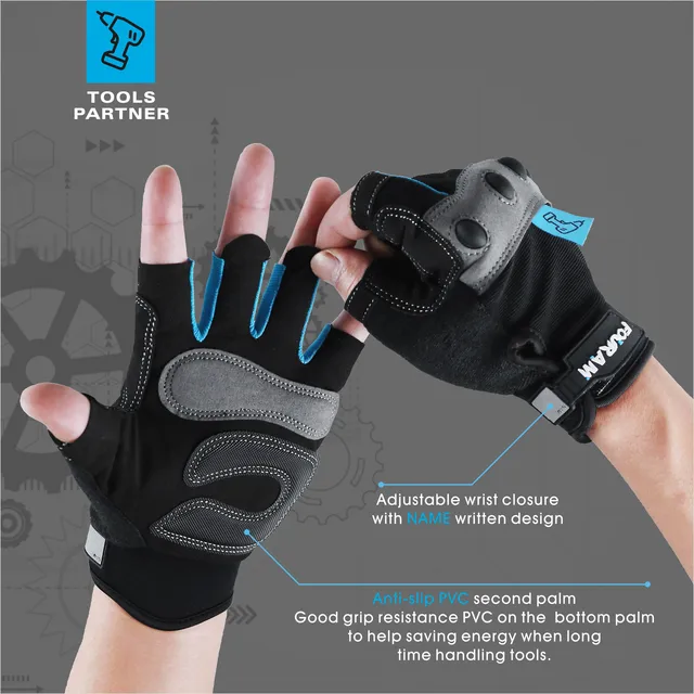 Fingerless Mechanic Gloves, Shock-Grip, Anti-Collision