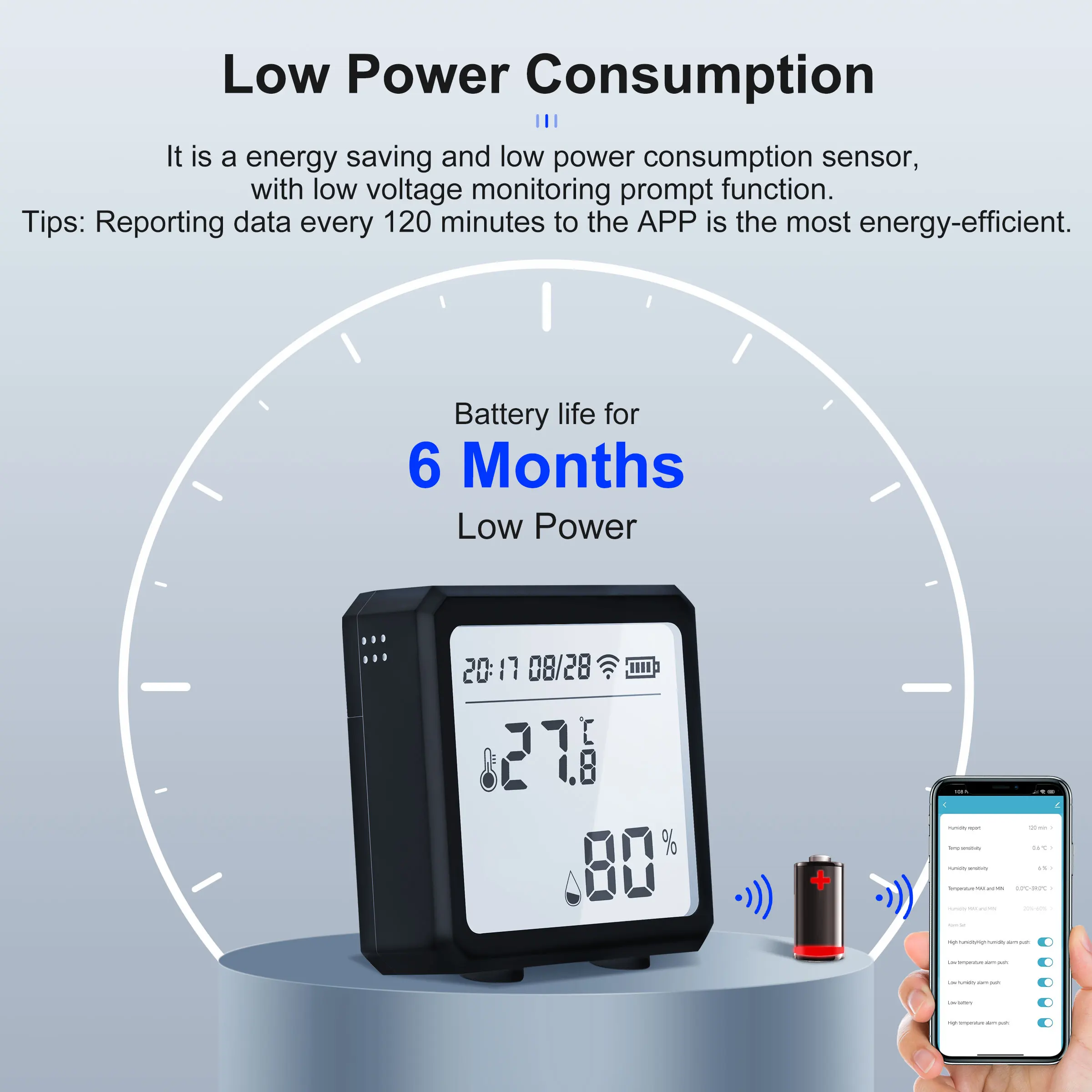 GIRIER Tuya ZigBee 스마트 온도 습도 센서, LCD 화면, 무선 스마트 습도계 온도계, Hey Google Alexa 작동