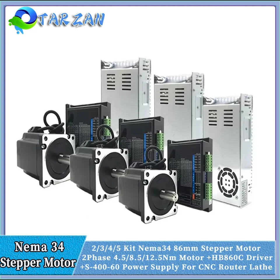 1-5Axis Nema34 Stepper Motor HB860C Drive 400W Power Supply Kit