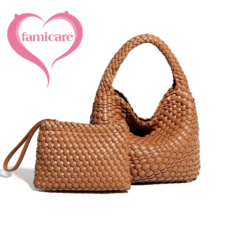 WomenPULeatherKnittingHandbagLadyFashionClassicToteFemale