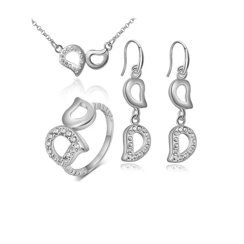 2021 Luxury Simple Big Small Hollow Double Heart-shaped Necklace Exquisite Crystal Zircon Pendant Chain Women's Wedding Jewelry 