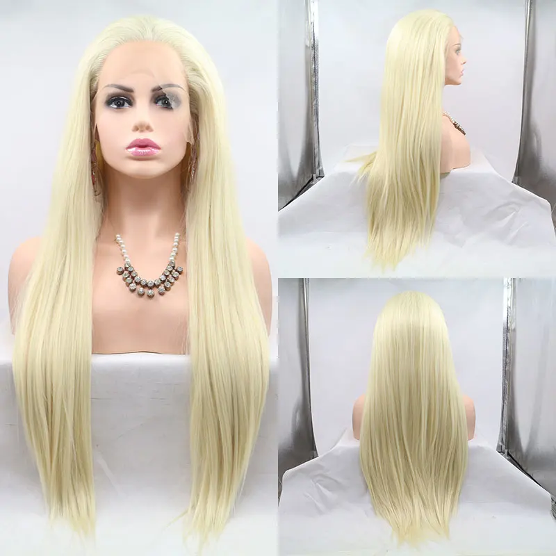 

Bombshell Honey Blonde Synthetic 13X4 Lace Front Wigs Straight High Quality Heat Resistant Fiber Pre Plucked Hairline For Women
