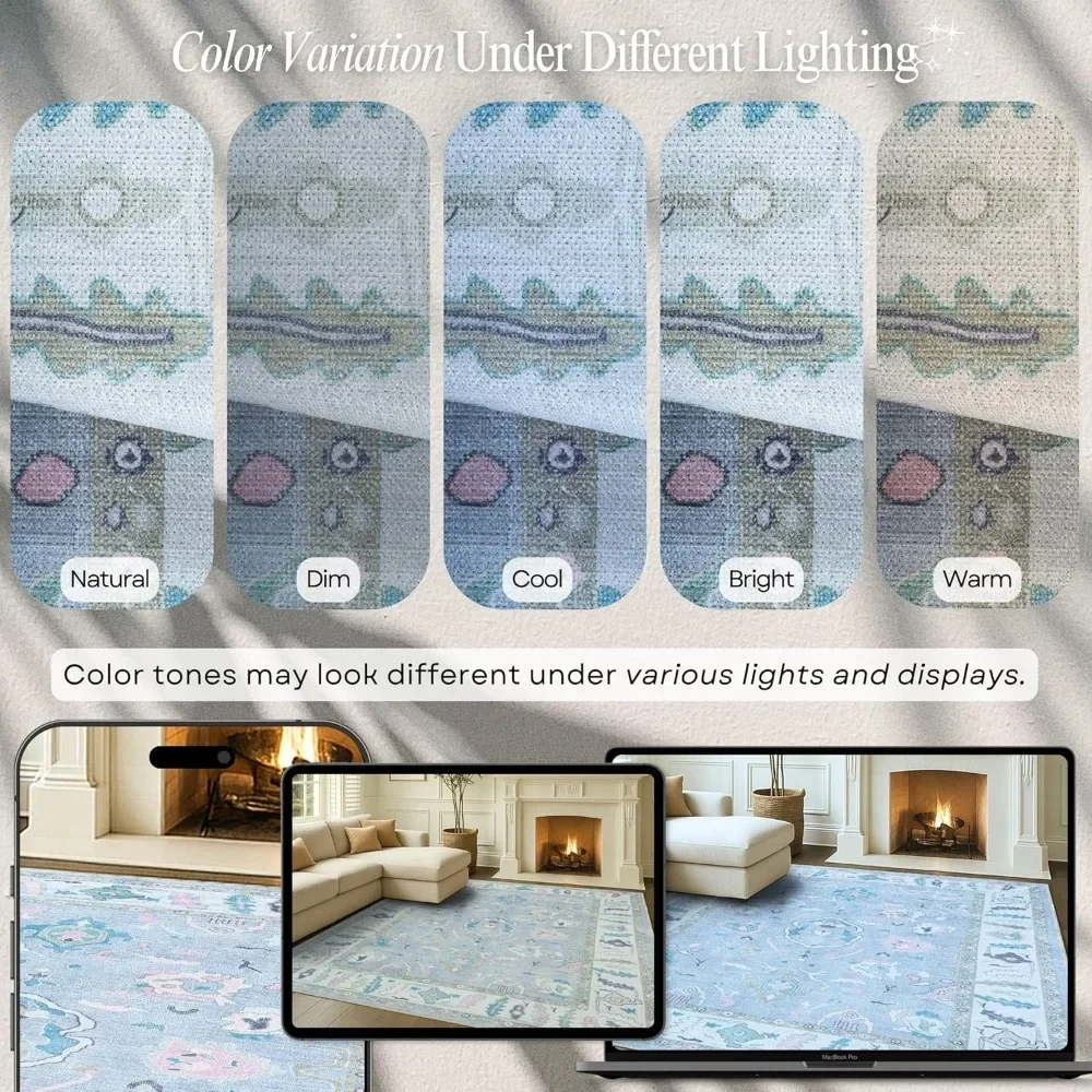 NEW-Modern Oushak Rug 7'5x10, Vintage Turkish Lavender Oriental Antique Inspired Area Rugs, Foldable Washable Luxury Living Room