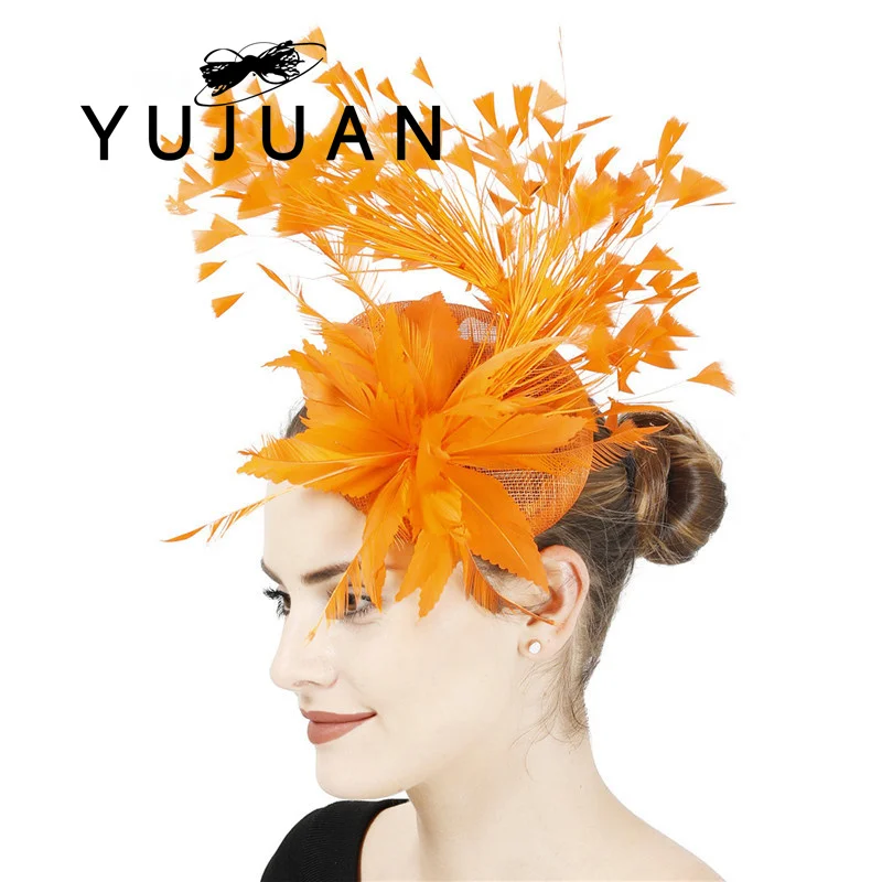 

Модные головные уборы Sinamay с перьями, элегантные женские фетровые шляпы, аксессуары для волос, женский головной убор с зажимами