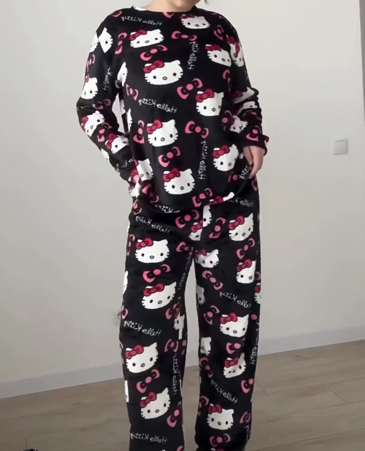 Women Pajamas Set Women Pajama Suit Cotton Pajamas Set Winter Hello Kitty Flannel Pajamas Set for Women
