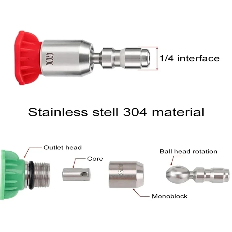 Kit di punte per ugelli per idropulitrice girevole a 360 ° 1/4 tipo a connessione rapida più gradi (0,15,25,40) 4 ugelli a spruzzo