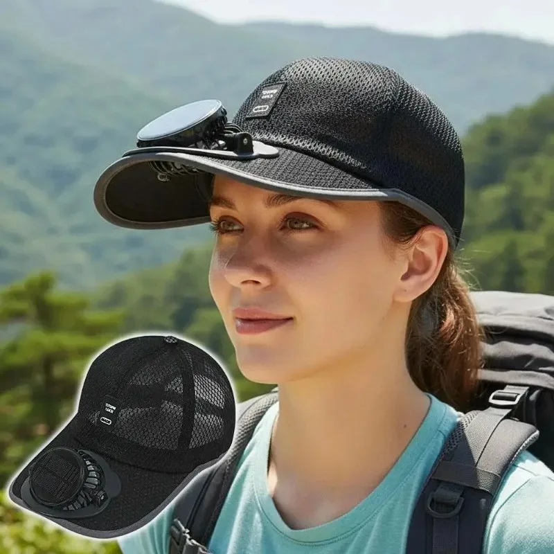통기성 좋은 솔라 팬이 있는 햇빛 가리개 야구 모자, USB 충전식 솔라 팬 야외용 햇빛 가리개, 자외선 차단 모자