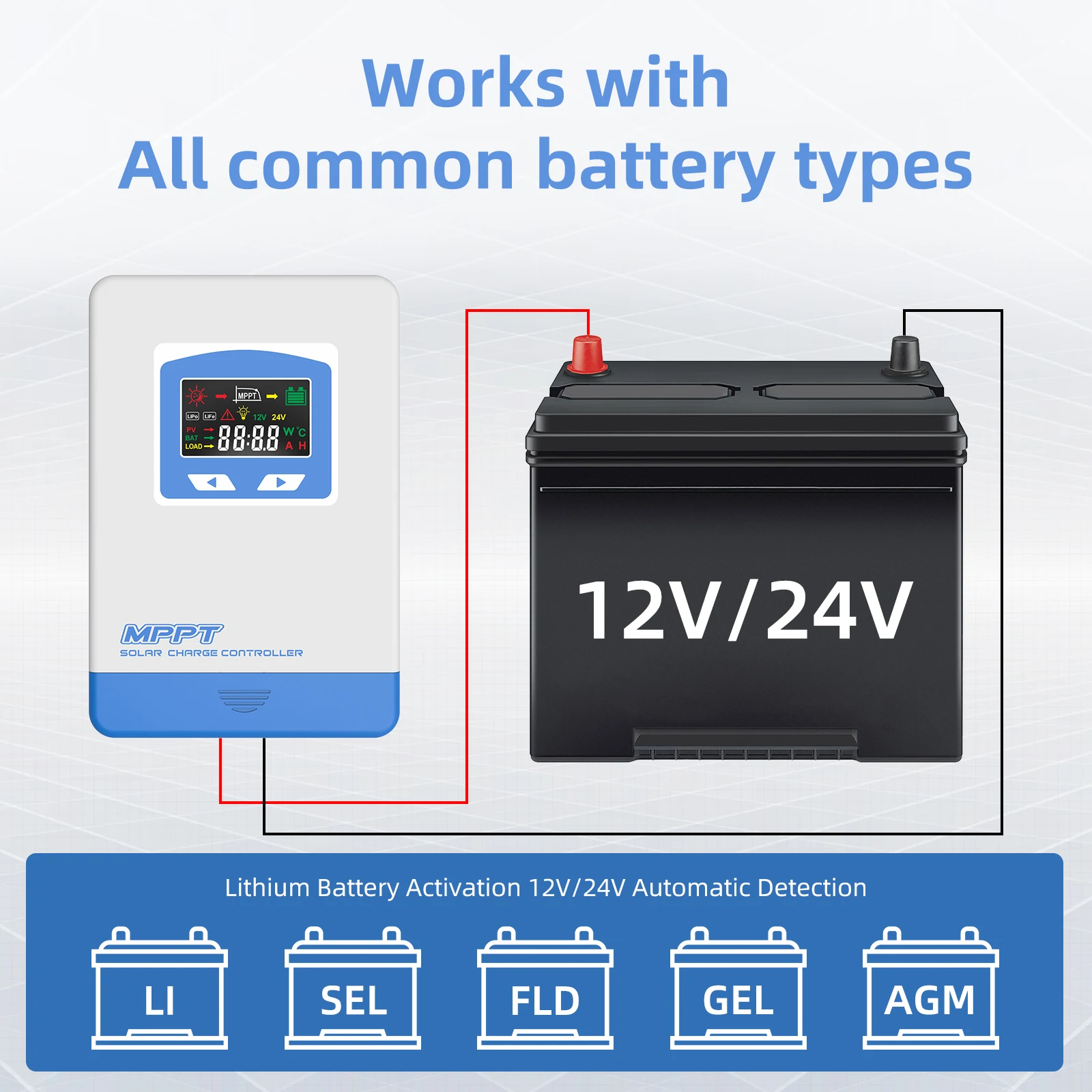 Anern New 20A 30A 40A MPPT Solar Charge Controller 12V 24V Auto Battery Charger Max PV Input 60VDC 100VDC LCD Solar Regulator