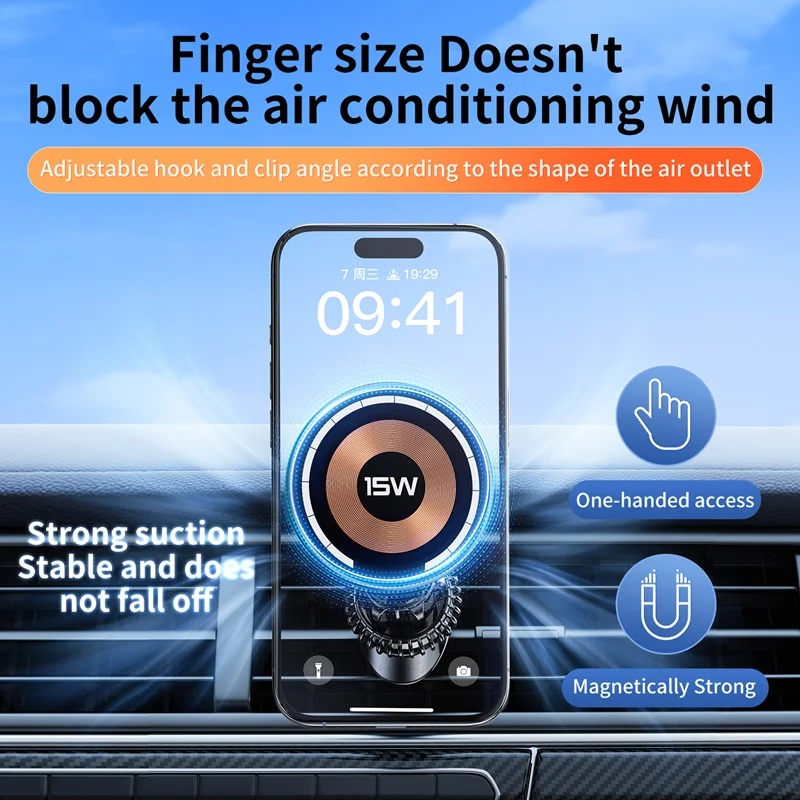 Magnetic Car Air Vent Wireless Charger 15W 360 Rotation Aluminum Foldable Phone Stand For Iphone 15 14 13 12 11 Pro Max Samsung