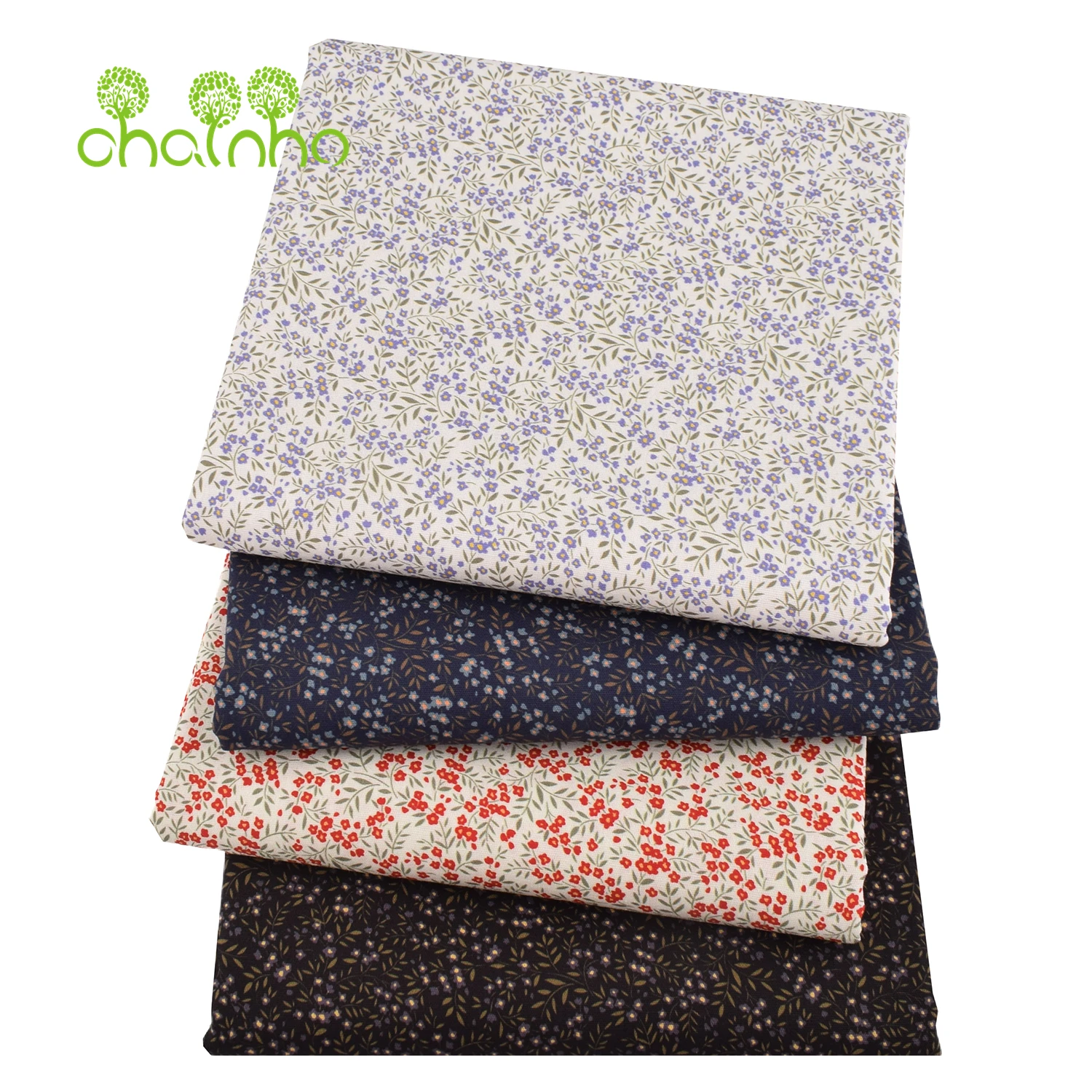 Chainho,Printed Plain Weave Poplin Cotton Fabric,DIY Quilting Sewing Material,Patchwork Cloth,Floral Series,2 Sizes,15PC225